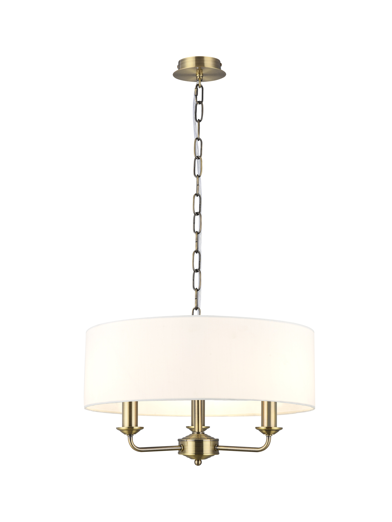 DK0027  Banyan 45cm 3 Light Pendant Antique Brass, White